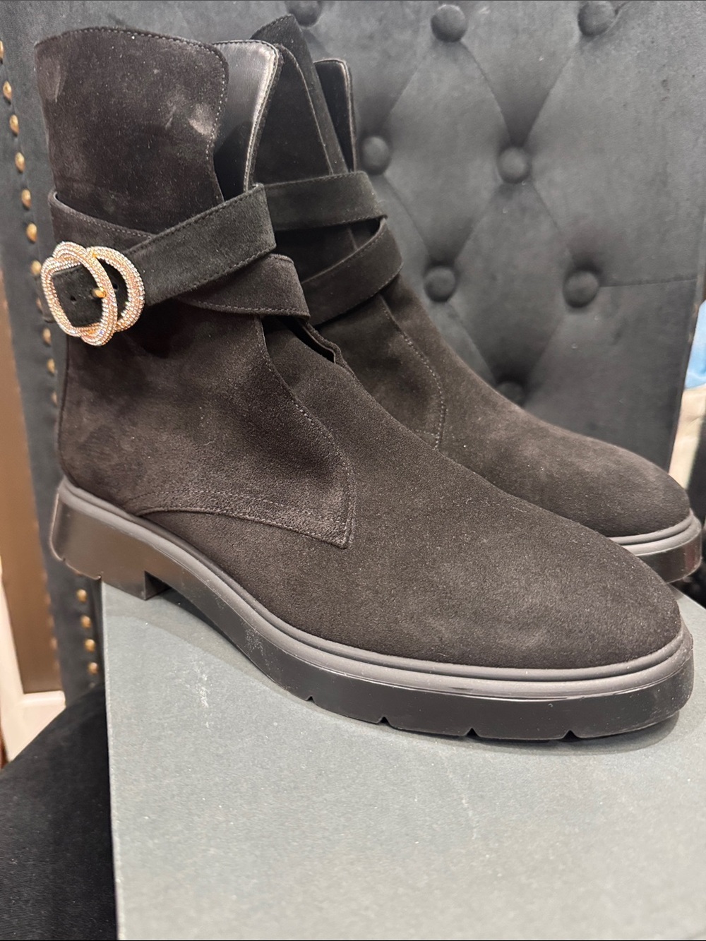 Stuart Weitzman Black Buckle Ankle Boots 7.5
